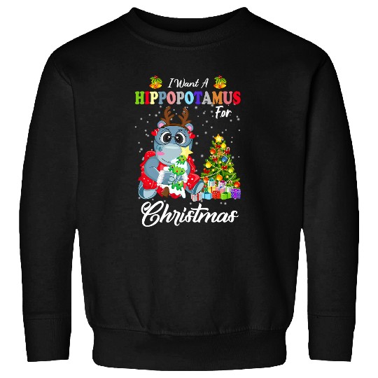 Hippo Pet I Want A Hippopotamus For Christmas Funny Hippopotamus Lover Sweatshirts