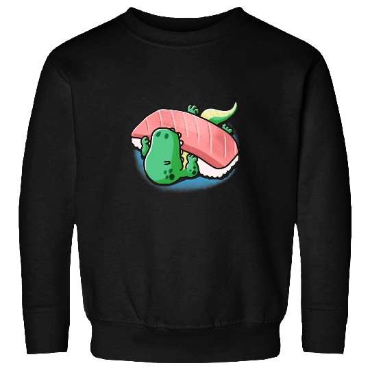 Dinosaur Pet Sleepy TRex Dinosaur Eating Sushi Japanese Food Sushisaurus Sweatshirts