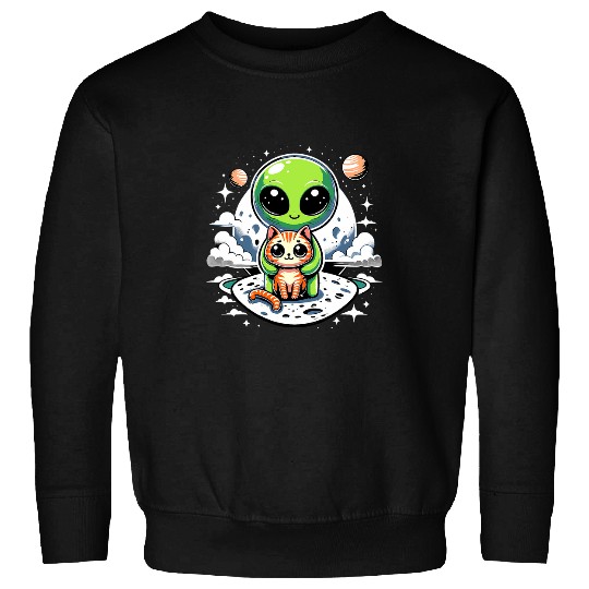 Aliens UFO Hug a Little Cat in Galaxy Cat in Space Alien UFO Cat Sweatshirts