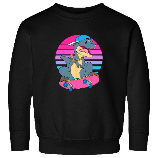 Dinosaur Pet Skateboarding TRex Dino RAD Skateboard 80s Skater Sweatshirts