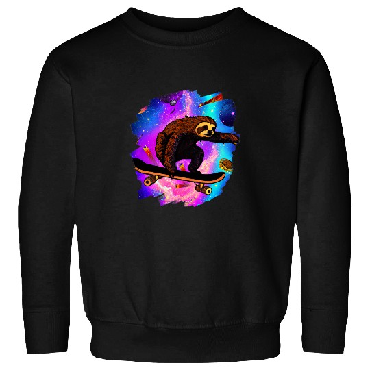 Sloth Pet Gift Skateboarding Outer Space Retro vintages Skater Sloth Sweatshirts