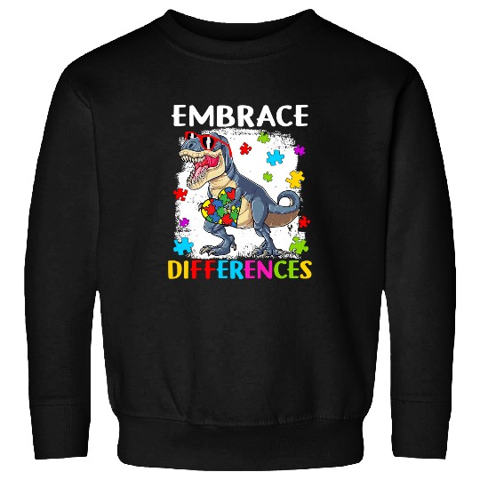 Autism Puzzle Dino Piece Autism Bleached Dinosaur Embrace Differences Sweatshirts
