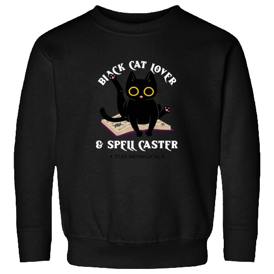 Book Fun Black Cat on Magic Spell Book Wiccan Pagan Reader Sweatshirts