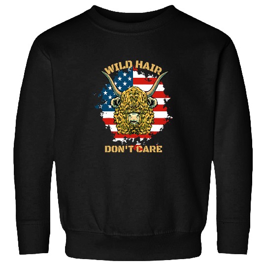 Cow Pet Wild Hair Dont Care Highland Cow Print For Women USA Flag 34 Sweatshirts