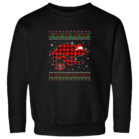 Chameleon Pet Ugly Christmas Chameleon Merry xmass Animals Red Plaid Sweatshirts