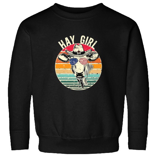 Cow Pet Hay Girl Retro Cow America Needs Farmers Support Country Sweatshirts