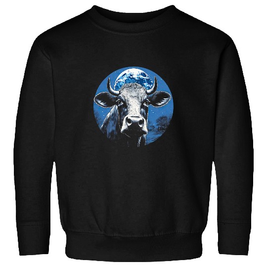 Cow Pet With Full Moon Background 2Cow Lovers Sweatshirts