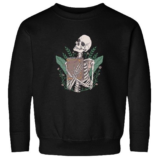 Book Fun Skeletons with book and flowers book lover goth halloween Sweatshirts