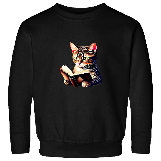 Book Fun Cat Reading Book Short Hair Cat Cat Holder Persian Cat Sweatshirts