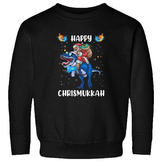 Dinosaur Pet Happy Chrismukkah Santa Riding Dinosaur Funny Hanukkah xmass Sweatshirts