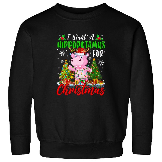 Hippo Pet I Want A Hippopotamus For Christmas Santa Reindeer Hippo Sweatshirts
