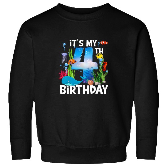 Whale Pet Kids 4th Birthday Boy Ocean Life Whale Dolphin Shark 4 Year Old Sweatshirts