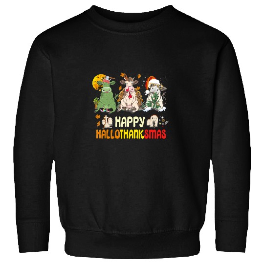 Cow Pet Happy HalloThanksMas Santa Cow Halloween Thanksgiving 323 Sweatshirts