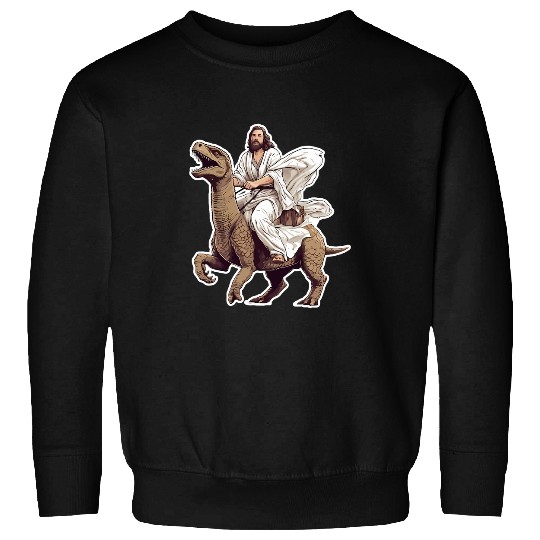 Dinosaur Pet Jesus Riding a Dinosaur Men Women Youth Sweatshirts