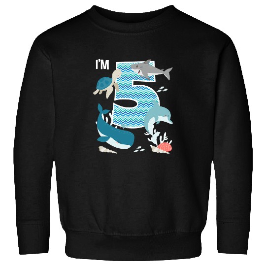 Whale Pet Kids 5 Year Old Ocean Life Whale Dolphin Shark 5th Birthday Sweatshirts