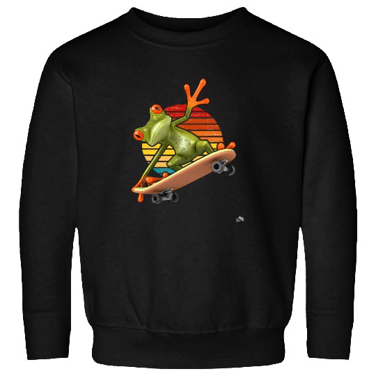 Frog Pet on a Skateboard Retro Sunset Skateboarding Sweatshirts