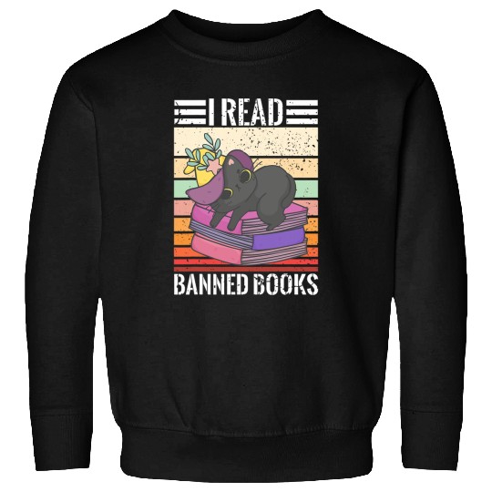 Book Fun Cat I Read Banned Books Librarian Retro vintages Sweatshirts