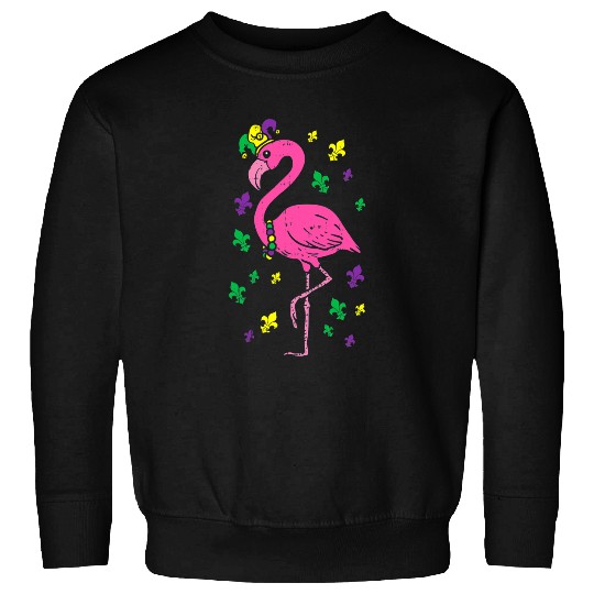 Flamingo Pet Jester Pink Flamingo Animal Cute Mardi Gras carnivals3 3 Sweatshirts