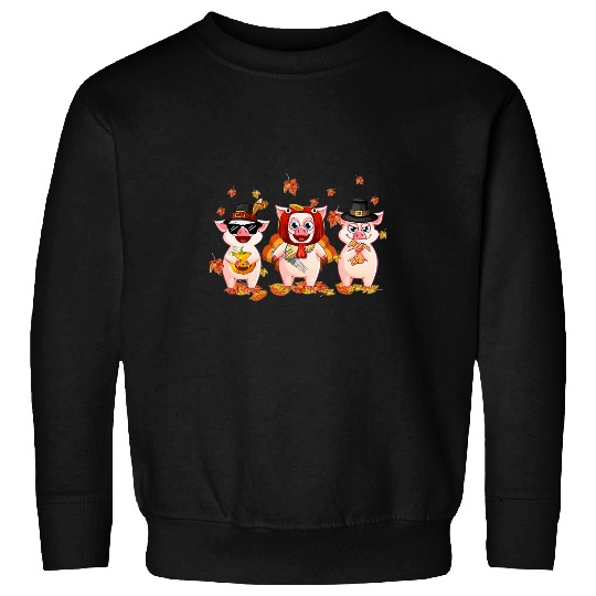 Pig Pet 3 Pigs Thanksgiving Turkey Pumpkin Autumn Leaves Sweatshirts