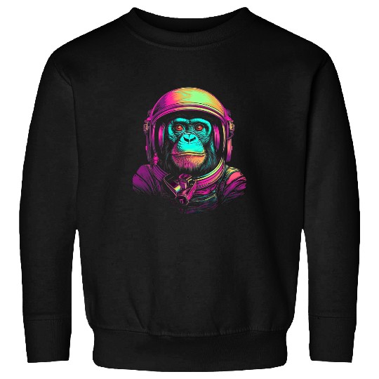 Astronaut Job Synthwave Retrowave Monkey Astronaut Retro 1980s Graphic 3 Sweatshirts