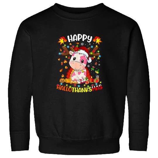 Cow Pet happy hallothanksmas strawberry cow thanksgiving christmas Sweatshirts