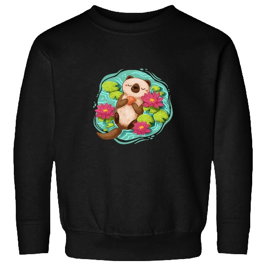Otter Pet Otters Happy Otter Lotus Pond Seashell Animal Kawaii Otter Lovers Sweatshirts