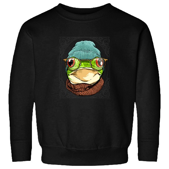 Frog Pet Hipster Frog With Glasses Pond Amphibian Animal Lover 083 Sweatshirts