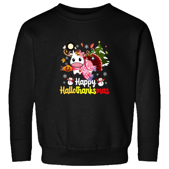 Cow Pet Happy Hallothanksmas Strawberry Cow Thanksgiving Christmas 324 Sweatshirts