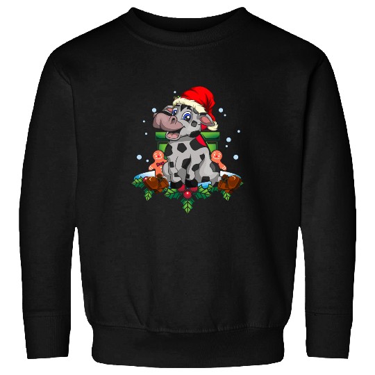 Cow Pet xmass Farm Animal Merry Christmas Santa Claus Hat Cute Cow 01 Sweatshirts