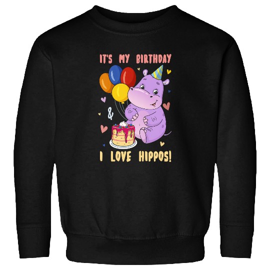 Hippo Pet Kids Its My Birthday I Love Hippos Cute Cartoon Hippopotamus Sweatshirts