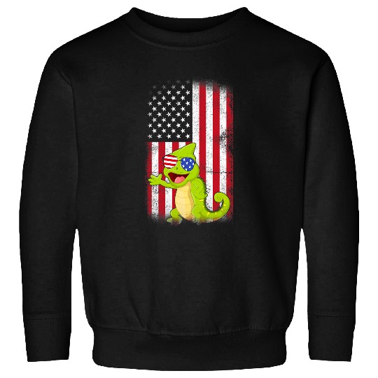 Chameleon Pet American Flag Boys Girls Men Women Fourth Of July Sweatshirts