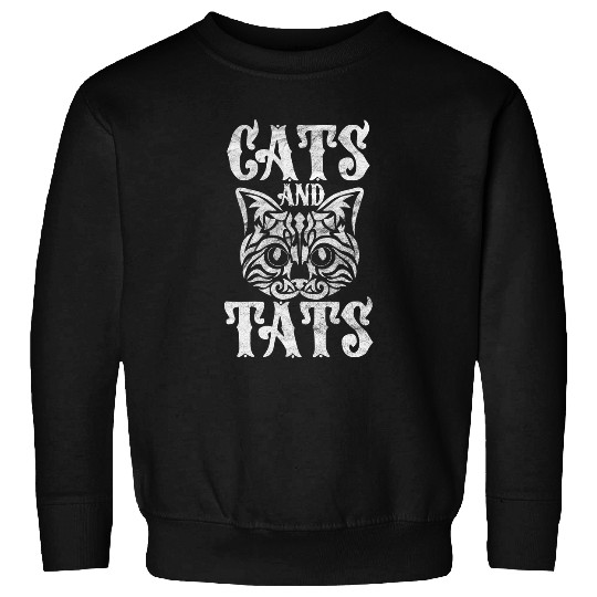 Cats And Tats Cat Tattoo Artist Cat Mom Cat Dad Distressed Sweatshirts