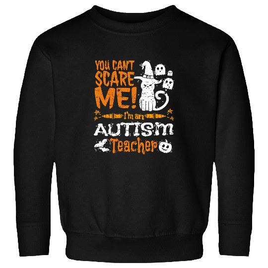 Autism Puzzle Cat Autism Black Cat Halloween You Can not Scare Autism Teacher Sweatshirts