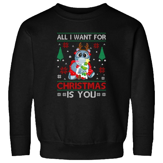 Hippo Pet All I Want For Christams Is You Funny Hippopotamus Outfit Sweatshirts