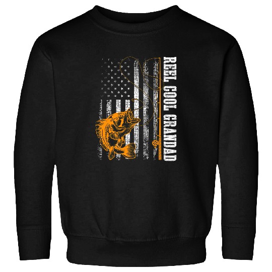 Fishing Fun Mens Reel Cool Grandad Fishing American Flag Grandad Fisherman 1 Sweatshirts