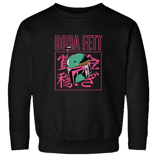 Book Fun Star Wars The Book Of Boba Fett Helmet Neon Kanji Big Logo Sweatshirts