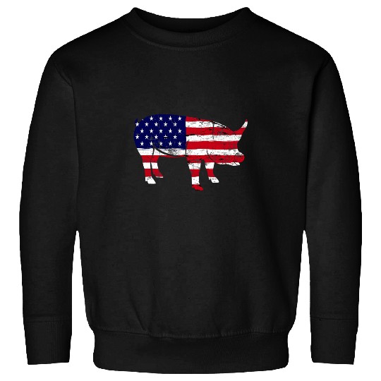 Pig Pet American Flag Pig Vintage Farm Animal Farmer Farming Sweatshirts