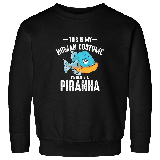 Fishing Fun This Is My Human Costume Im Really A Piranha Fishermen Gift 21 Sweatshirts