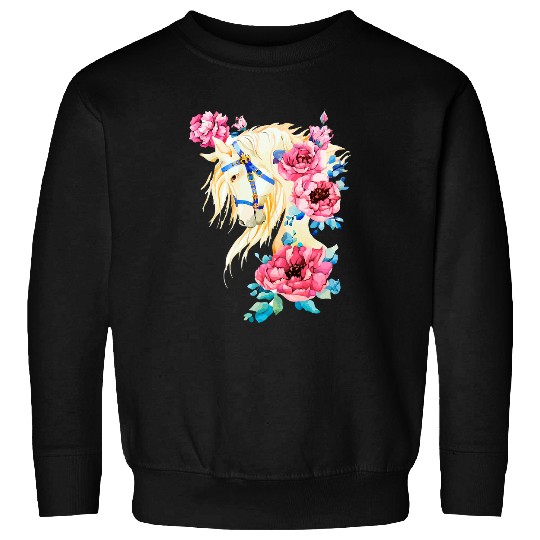 Horse Pet White horse with a mane of pink peony flowers rose Sweatshirts