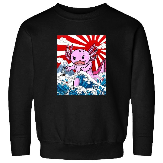 Axolotls Pet vintages Axolotls Kaiju Japanese Great Wave Off Kanagawa Sweatshirts