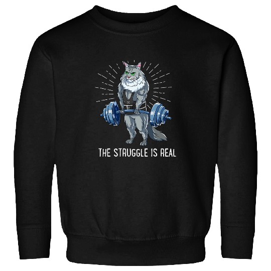 Struggle Is Real Maine coon Deadlift Fitness Sweatshirts