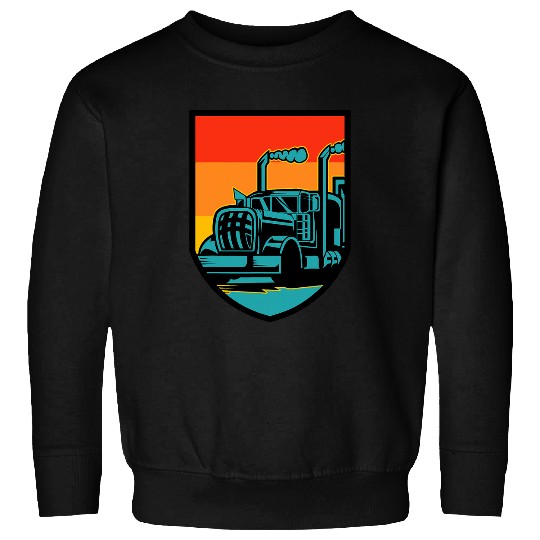 Truck Fun 18 Wheeler Retro Sunset Shield Sweatshirts