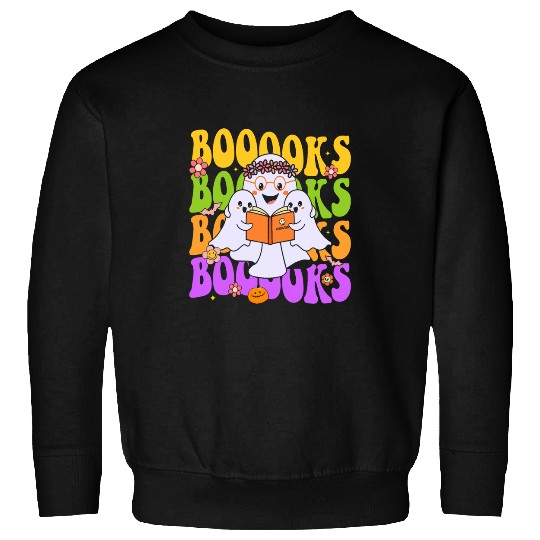 Book Fun Groovy Booooks Cute ghosts Book Reading Halloween Teacher Sweatshirts