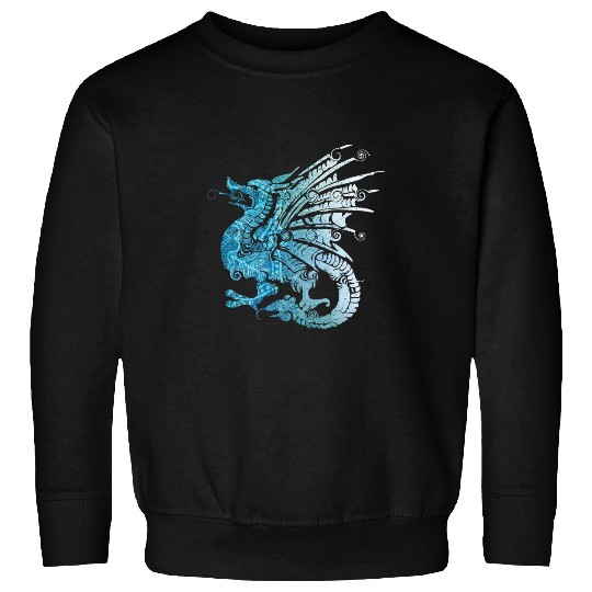 Dragon Pet Blue Fierce Dragon with Spiked Wings and Mandala Dragon Skin Sweatshirts