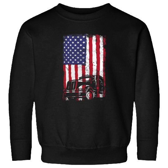 Truck Fun 18 Wheeler Freighter Truck Driver US Flag Sweatshirts