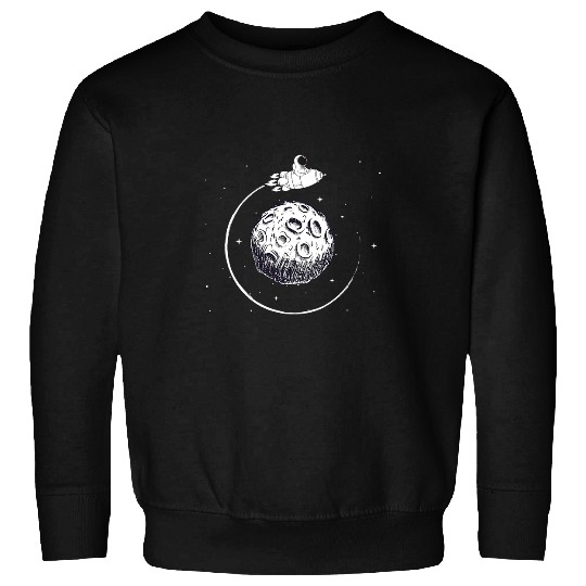 Astronaut Job flying around Moon Galaxy Spaceship Planet Stars Sweatshirts