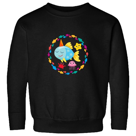 Unicorn Pet Jellyfish gift Colourful unicorn fish starfish crab jellyfish in the circle of fish Sweatshirts