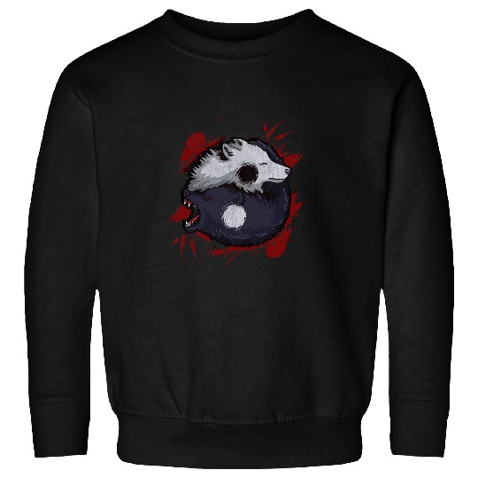 Coyote Mammal Ying Yang wolfs Japanese wolfs Art Theme Grunge Style Sweatshirts