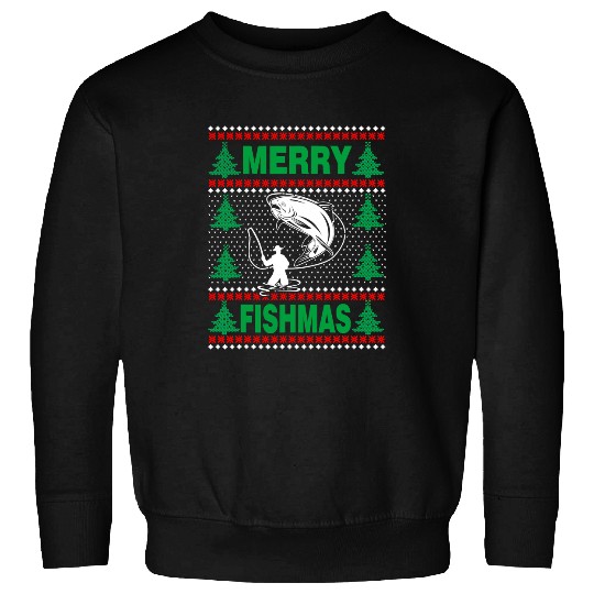 Fishing Fun Merry Fishmas Funny Fishing Ugly Christmas Sweater Boys Men 387 Sweatshirts