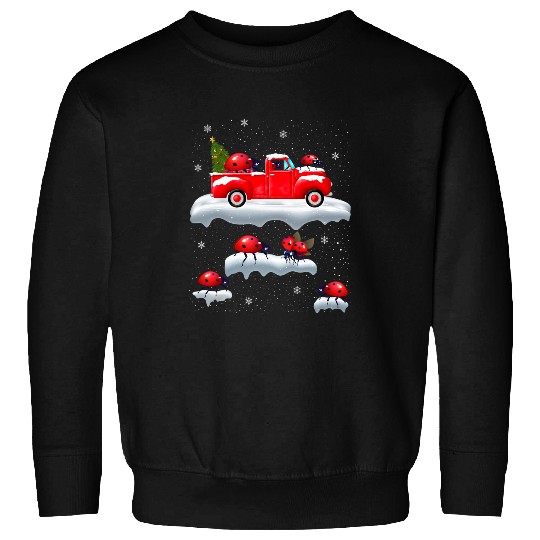 Truck Fun Ladybugs Driving Christmas Tree Red Truck Ladybug Christmas Sweatshirts